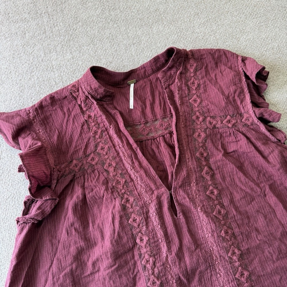 Free People Baby Blues Lace Trim Tunic Maroon Red Women's Sz Medium